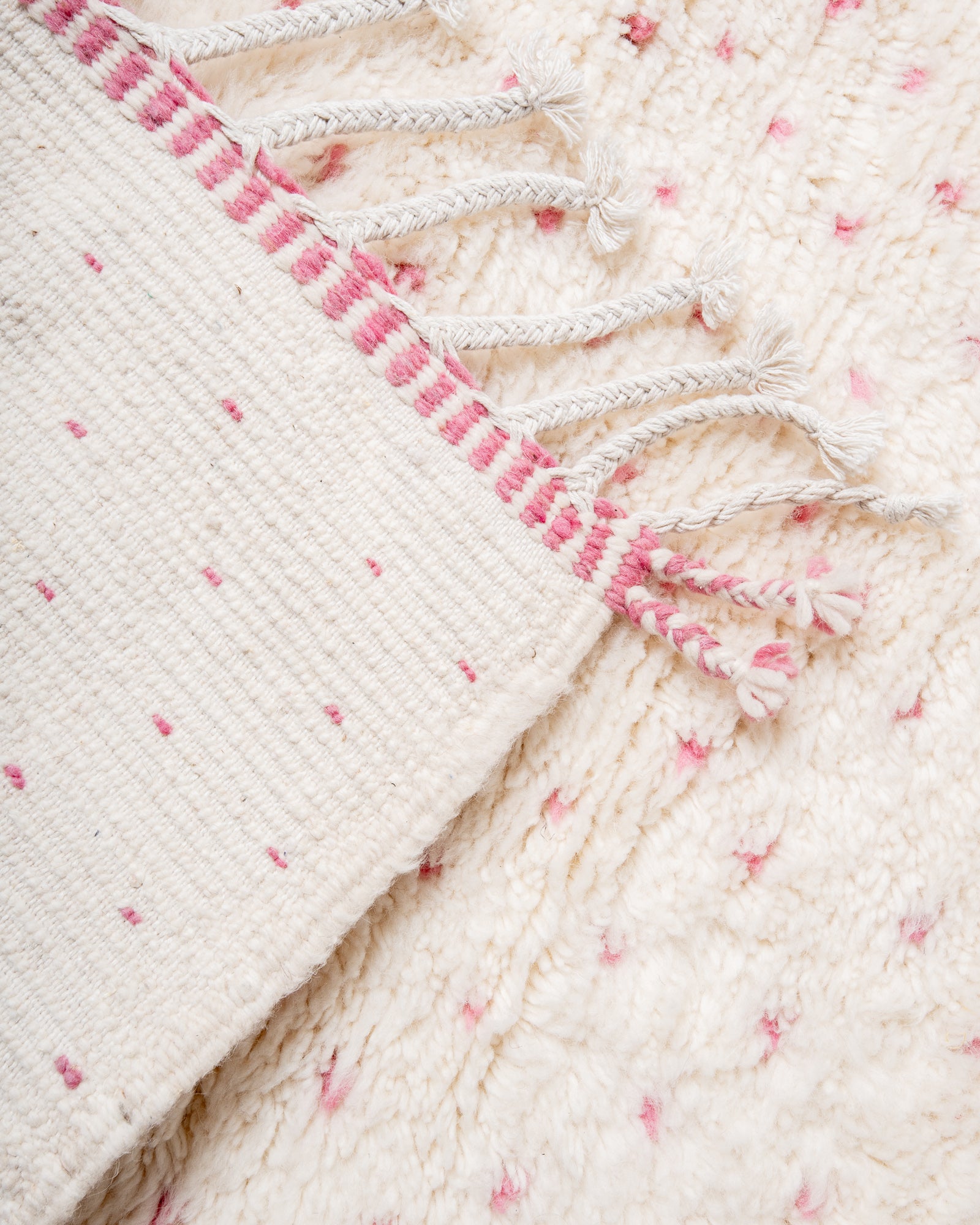 Modern, designer, handcrafted Berber rug from Morocco. Beniourain carpet with beautiful colours and patterns and fluffy wool texture.